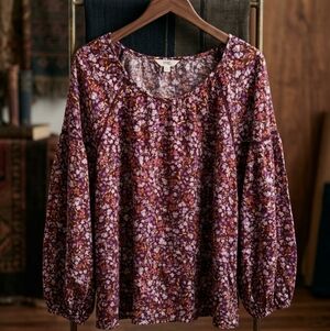 Terra & Sky Purple and Brown Floral Blouse